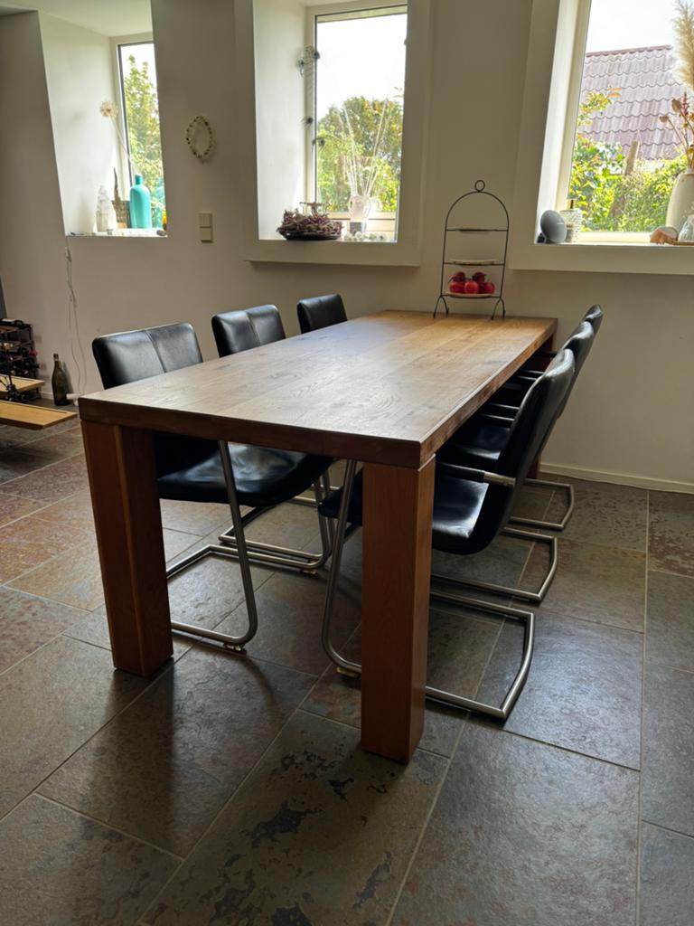 Eetkamerstoelen 6 design zwart met rvs buisframe stoelen, Huis en Inrichting, Fauteuils, Ophalen, Minder dan 75 cm, Zo goed als nieuw
