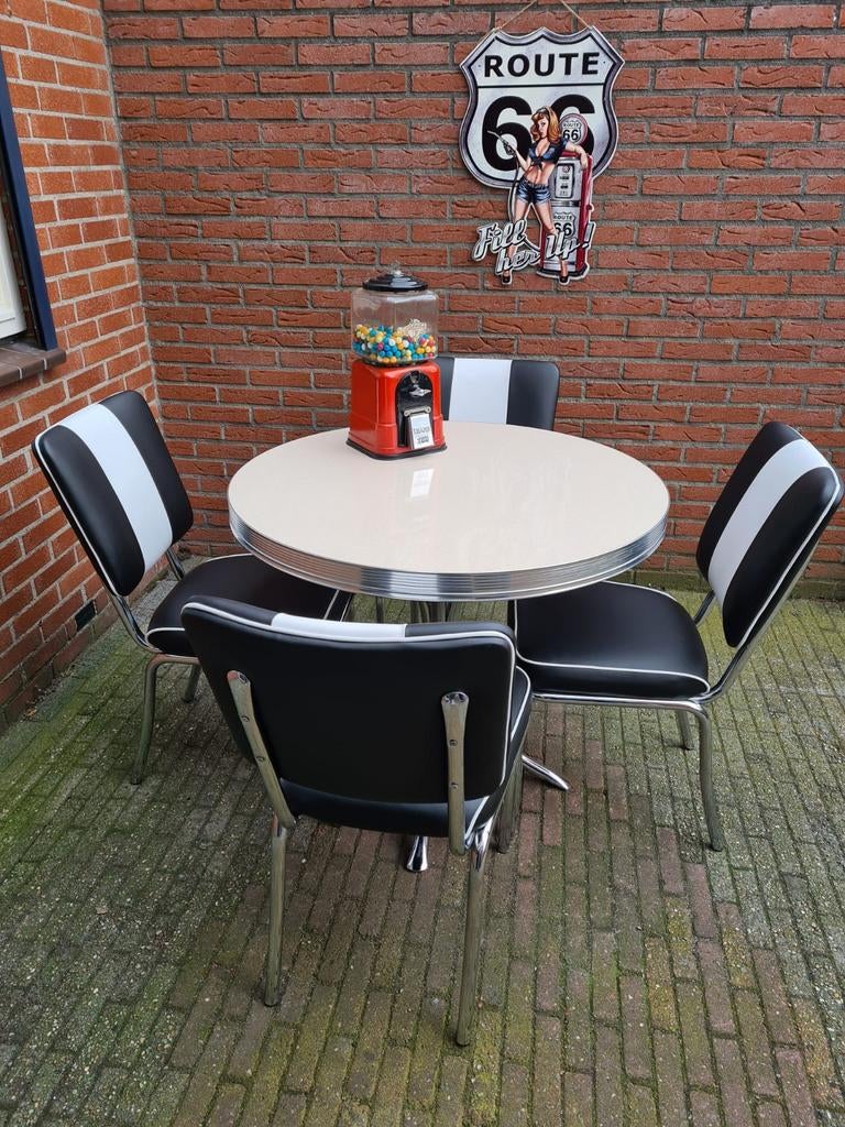 FIFTIES SIXTIES AMERIKAANSE BEL AIR DINER STOELEN MET TAFEL, Ophalen, Zwart, Overige materialen, Zo goed als nieuw