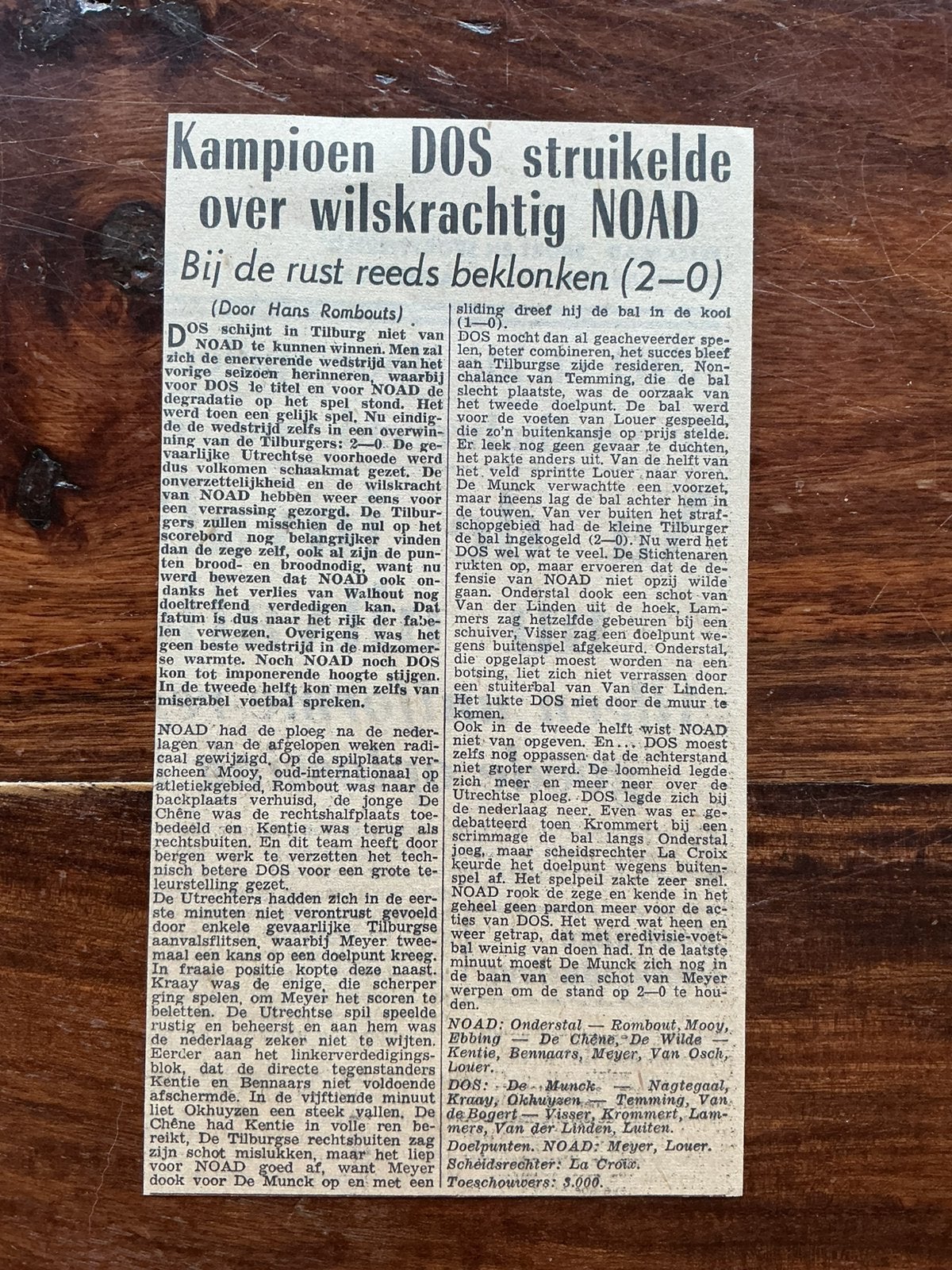 Voetbal krantenartikel NOAD DOS september 1958, Verzamelen, Tijdschriften, Kranten en Knipsels, Ophalen of Verzenden, 1940 tot 1960