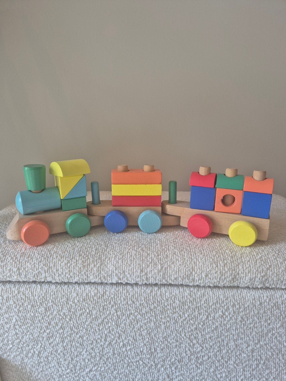 Houten kleurrijke blokkentrein - baby trein, Ophalen of Verzenden, Zo goed als nieuw, Jongen of Meisje
