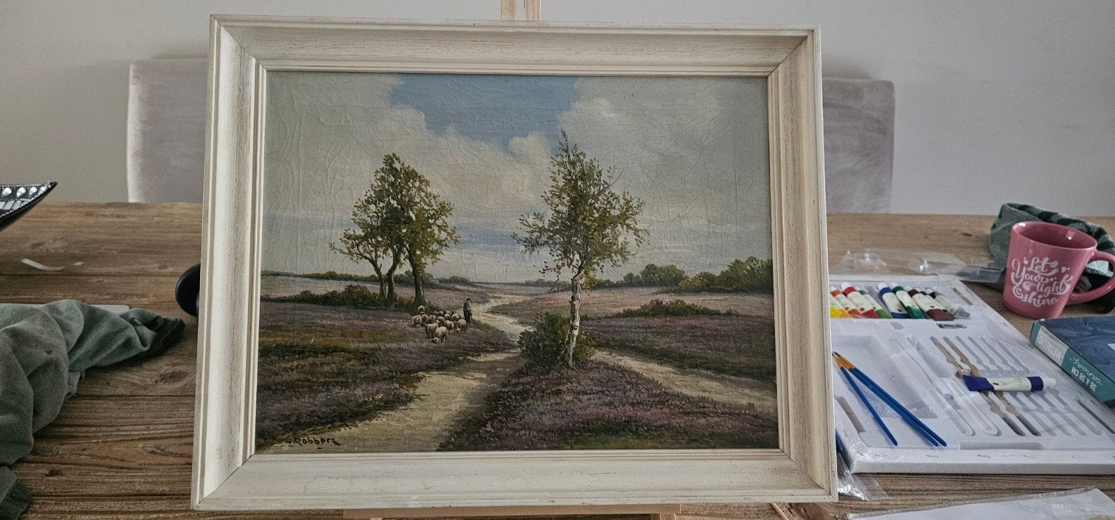 Oud olieverfschilderij W. Robbers heide schapen, Antiek en Kunst, Kunst | Schilderijen | Klassiek, Ophalen of Verzenden