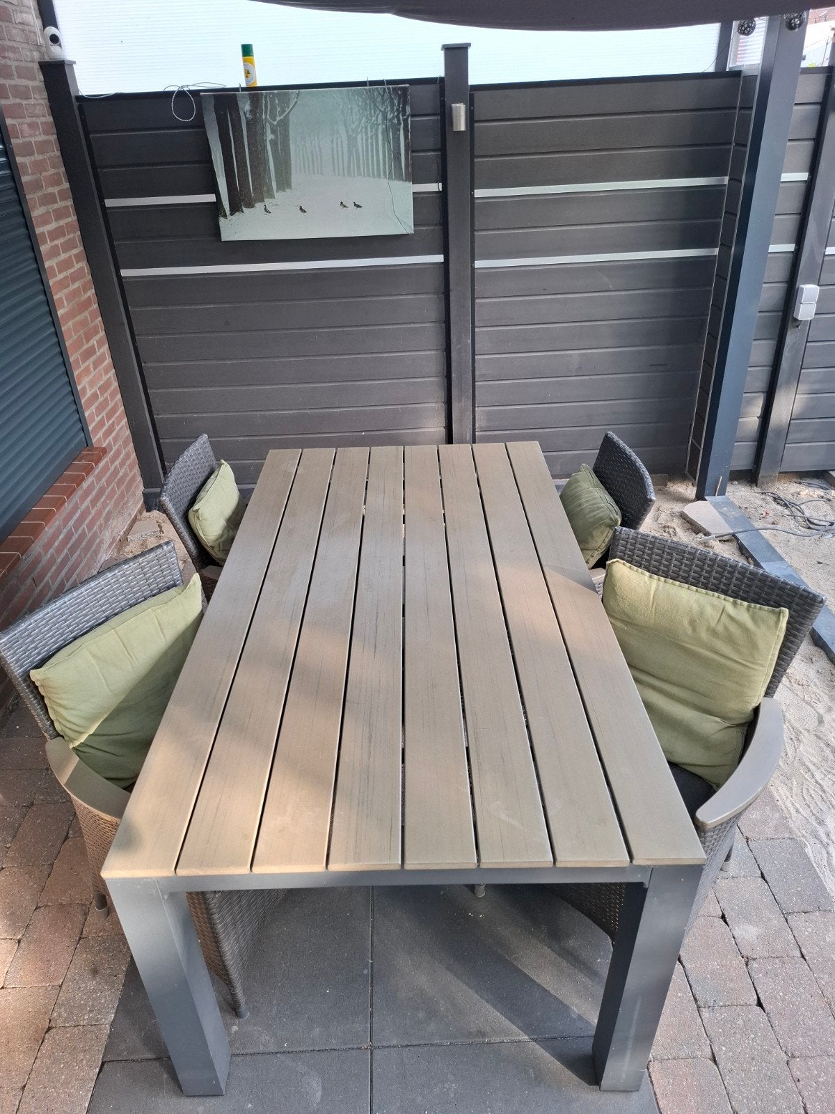 Tuinset met 4 stoelen en kussens, Tuin en Terras, Tuinsets en Loungesets, Ophalen, Gebruikt, Aluminium, Eettafel