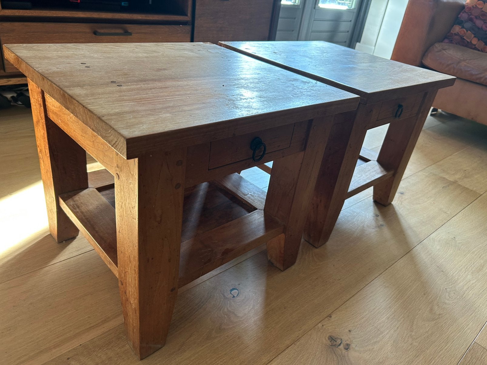 Teak houten bijzet/salon tafeltjes 50x50 cm, Huis en Inrichting, Tafels | Bijzettafels, Ophalen, Minder dan 45 cm, Minder dan 55 cm