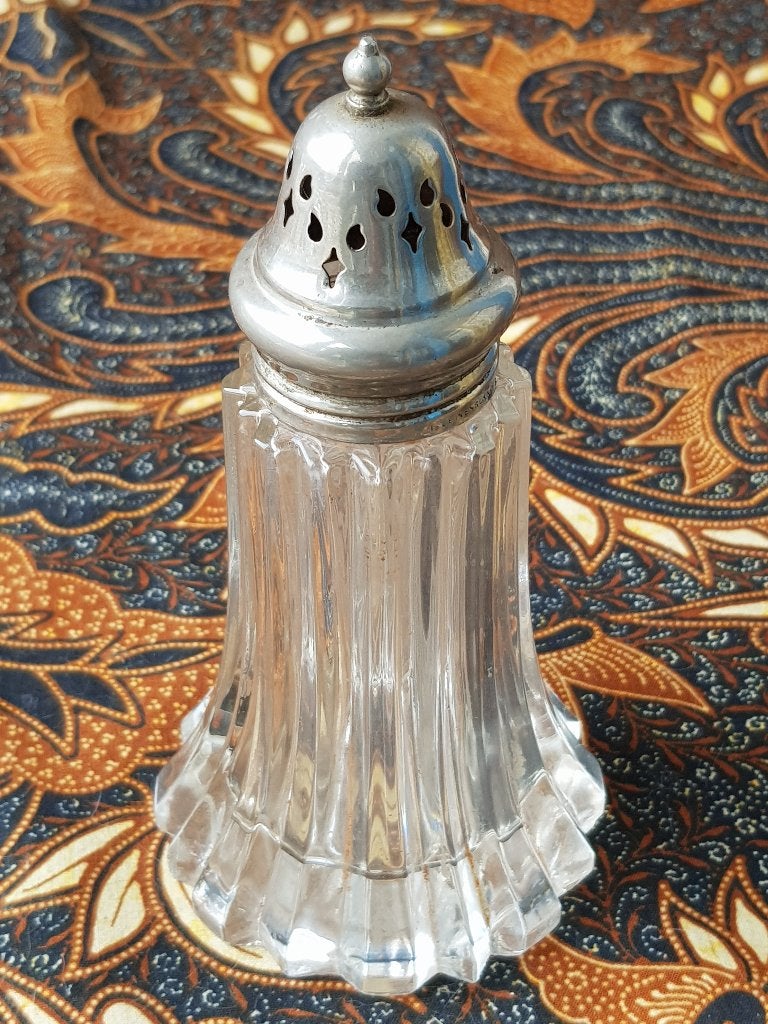 Mooie antieke Engelse strooier van glas en silverplate 15 cm, Ophalen of Verzenden