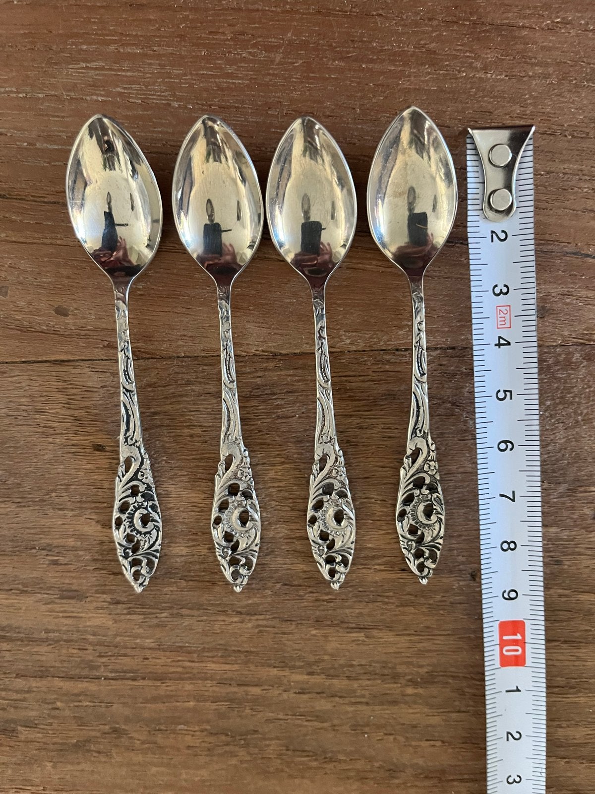Set van 6 verzilverde theelepeltjes met sierlijk handvat, Ophalen of Verzenden