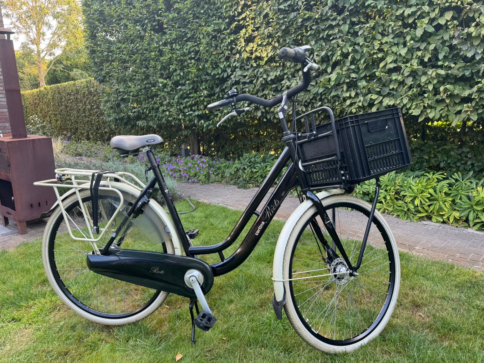 Mooie Cortina Roots mamafiets met bak, Fietsen en Brommers, Gebruikt, 56 cm of meer, Mandje, Trommelrem