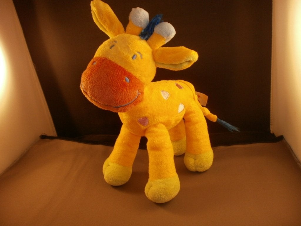 nicotoy giraf geel oranje groen blauw met knisper in 4 poten, Giraf, Nieuw, Ophalen of Verzenden, Middelgroot (20 tot 80 cm)