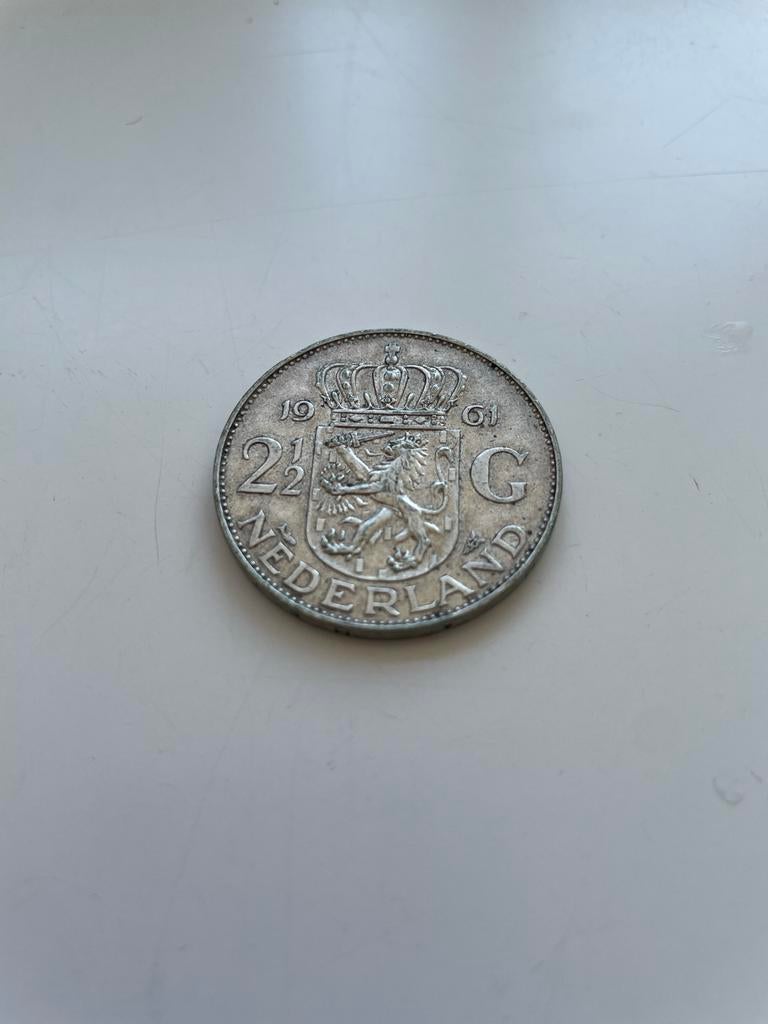 Zilveren Rijksdaalder Juliana 1961 - 2,5 Gulden, Koningin Juliana, Zilver, Ophalen of Verzenden, Losse munt