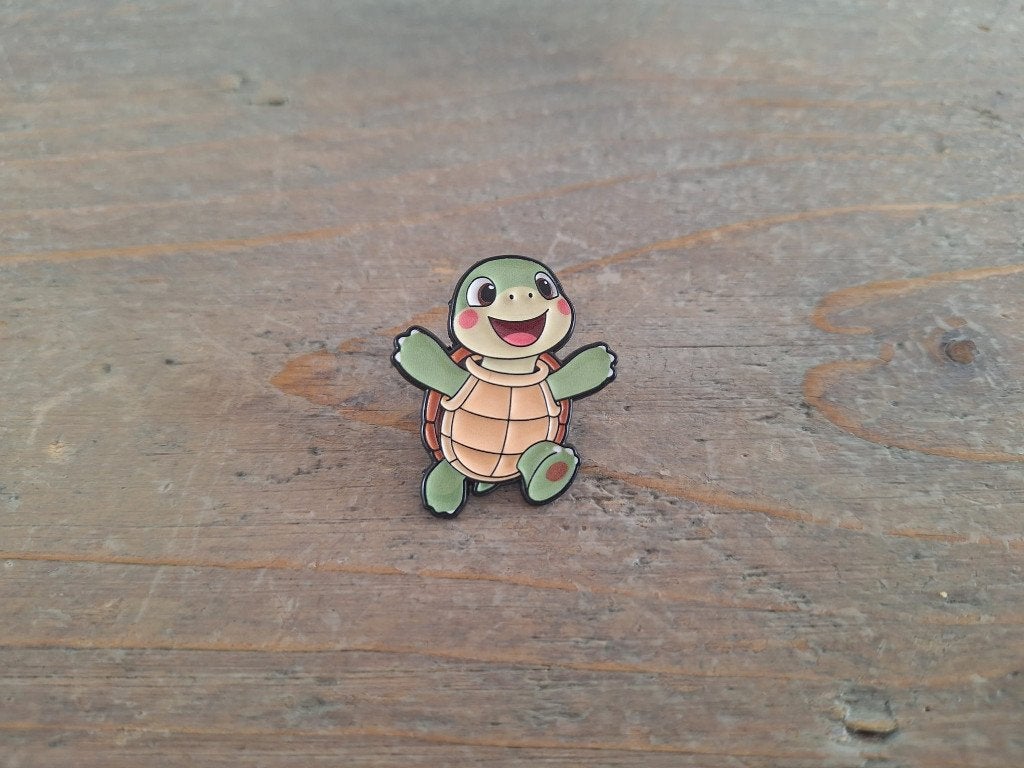 1 leuke pin van een blije schildpad te koop, Verzamelen, Ophalen of Verzenden, Nieuw, Overige onderwerpen, Speldje of Pin