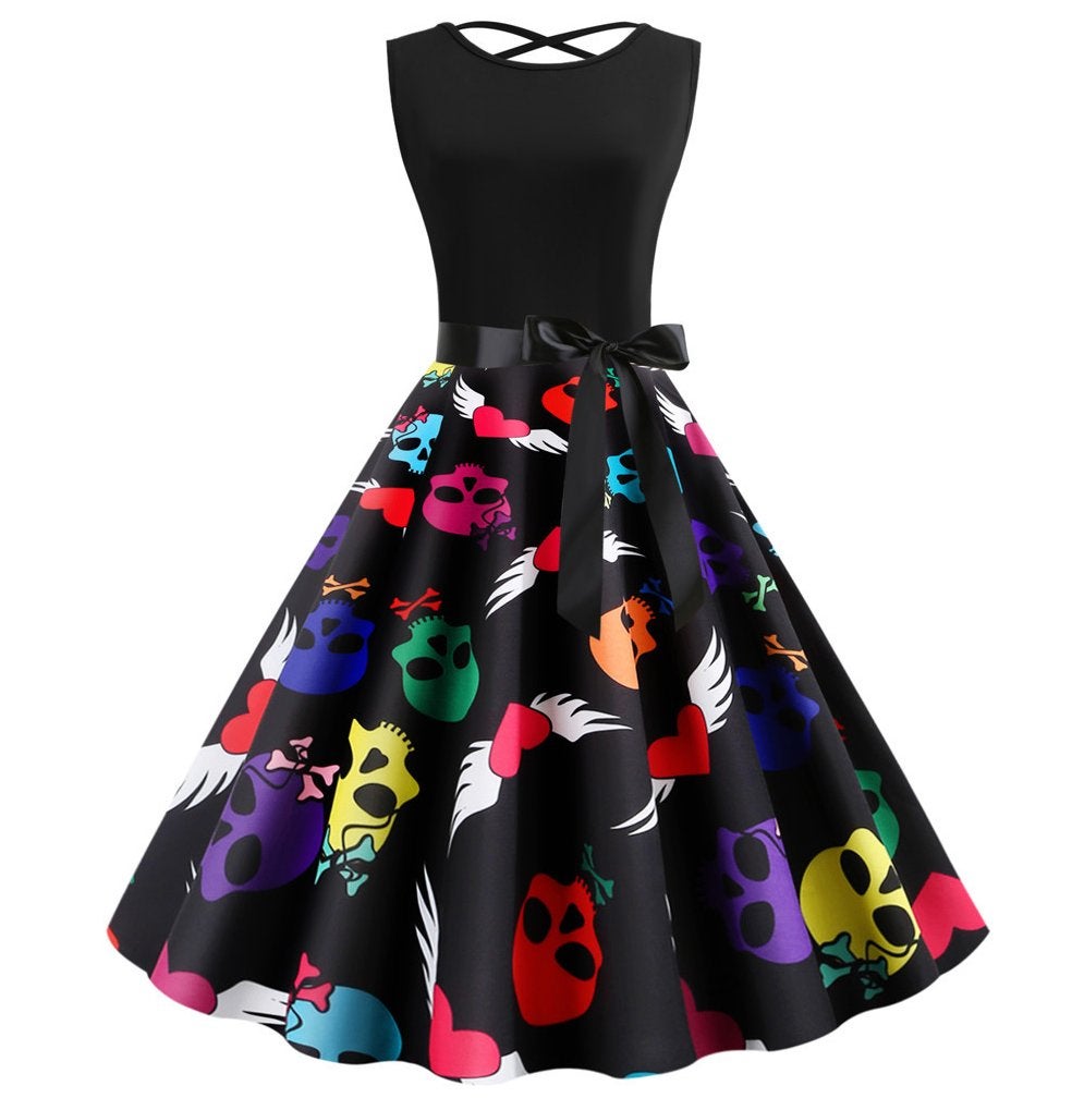 Zwarte skulls jurk doodskop hartjes dames vrouwen halloween, Kleding | Dames, Verzenden, Nieuw, Zwart, Knielengte