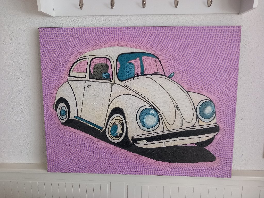 VW Kever/groot handgeschilderd reliëfschilderij (90 x 70 cm), Ophalen of Verzenden