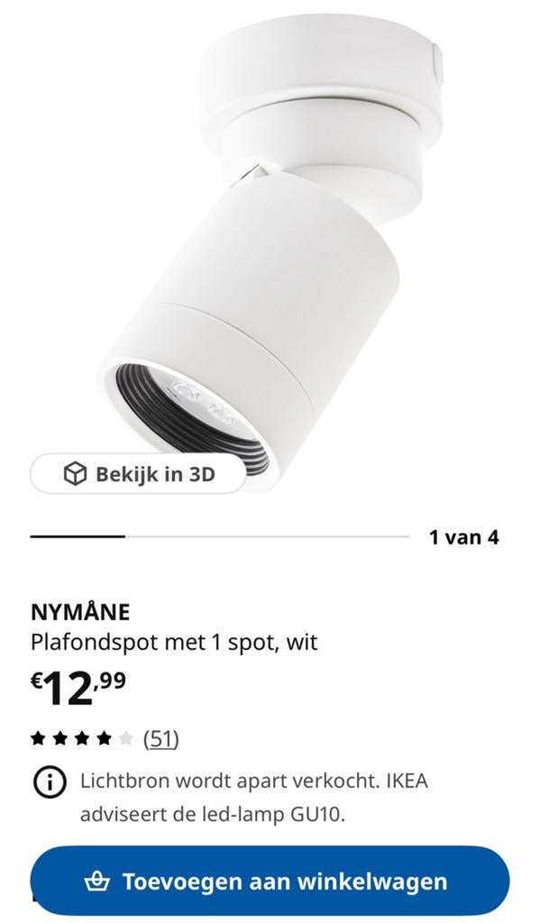 Nymane spot wit, Ophalen of Verzenden, Zo goed als nieuw, Metaal of Aluminium, Led