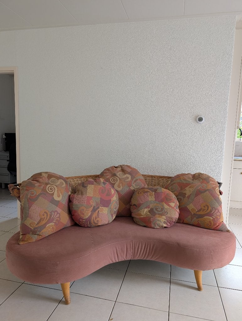 Tweedelig Bankstel, Halfrond, riet met ronde kussens, Huis en Inrichting, Ophalen, Gebruikt, 75 tot 100 cm, Landelijk
