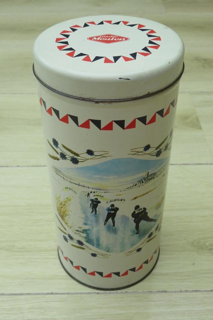 Oude beschuitbus Van der Meulen Elfstedentocht fierljeppen, Antiek en Kunst, Curiosa en Brocante, Ophalen of Verzenden