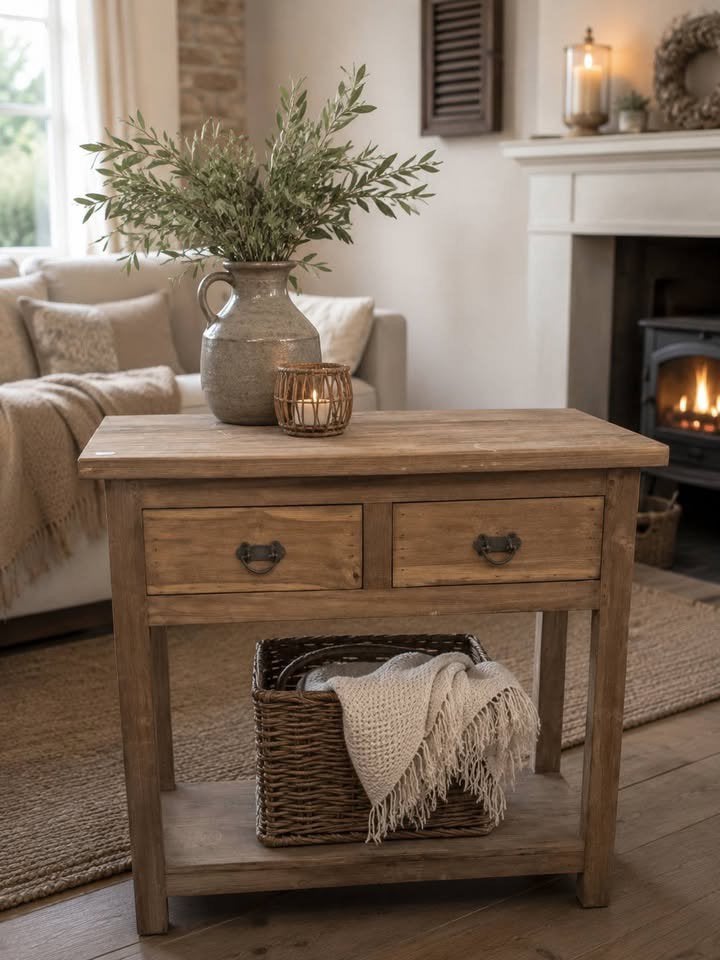 Houten sidetable met twee laatjes, Huis en Inrichting, Tafels | Sidetables, Ophalen, Hh, Nieuw, Hh