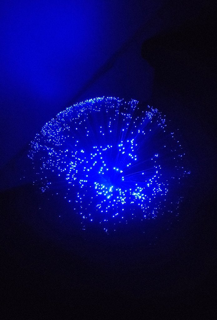 Glasvezellamp met blauw licht – sfeerlamp / fiber optic lamp, Blauw, Ophalen of Verzenden, Draadloos, Glas