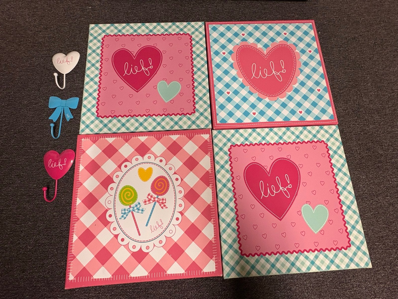 Lief! Schilderijen canvas en kapstokhaakjes set, Gebruikt, Lief! Lifestyle, Ophalen of Verzenden, Wanddecoratie