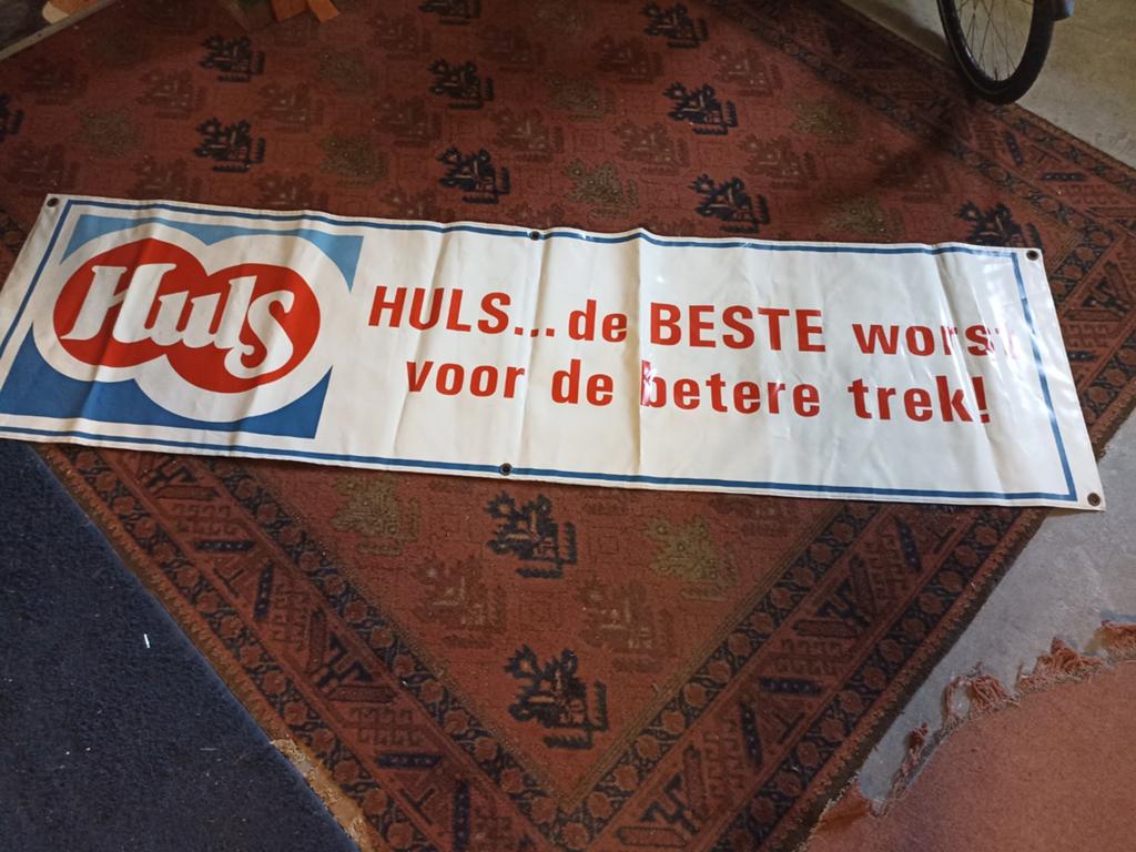 Vintage Huls Worst Reclamebanner - 70 x 2.60 cm, Ophalen of Verzenden, Gebruikt, Reclamebord