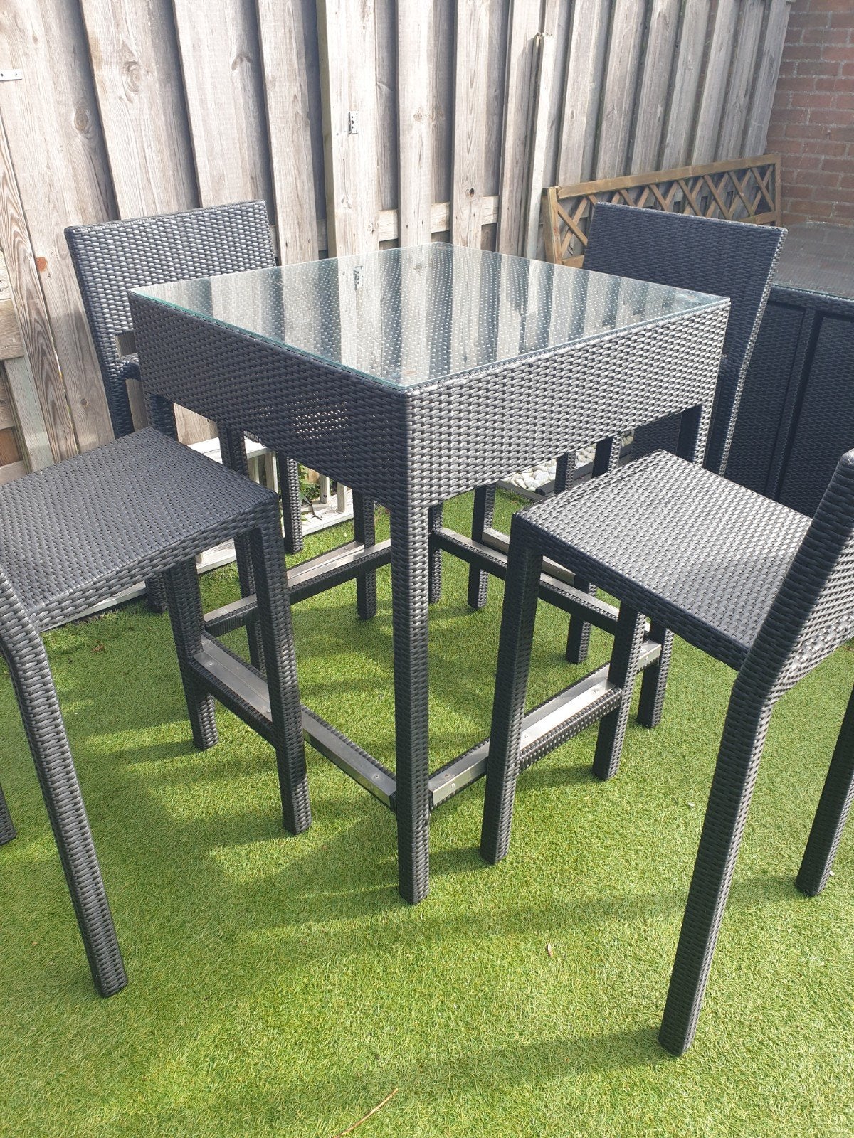 Axentio Barset tuinset Zwart Vlechtwerk - 4 zitplaatsen, Tuin en Terras, Ophalen, Zo goed als nieuw, 4 zitplaatsen, Tuinset