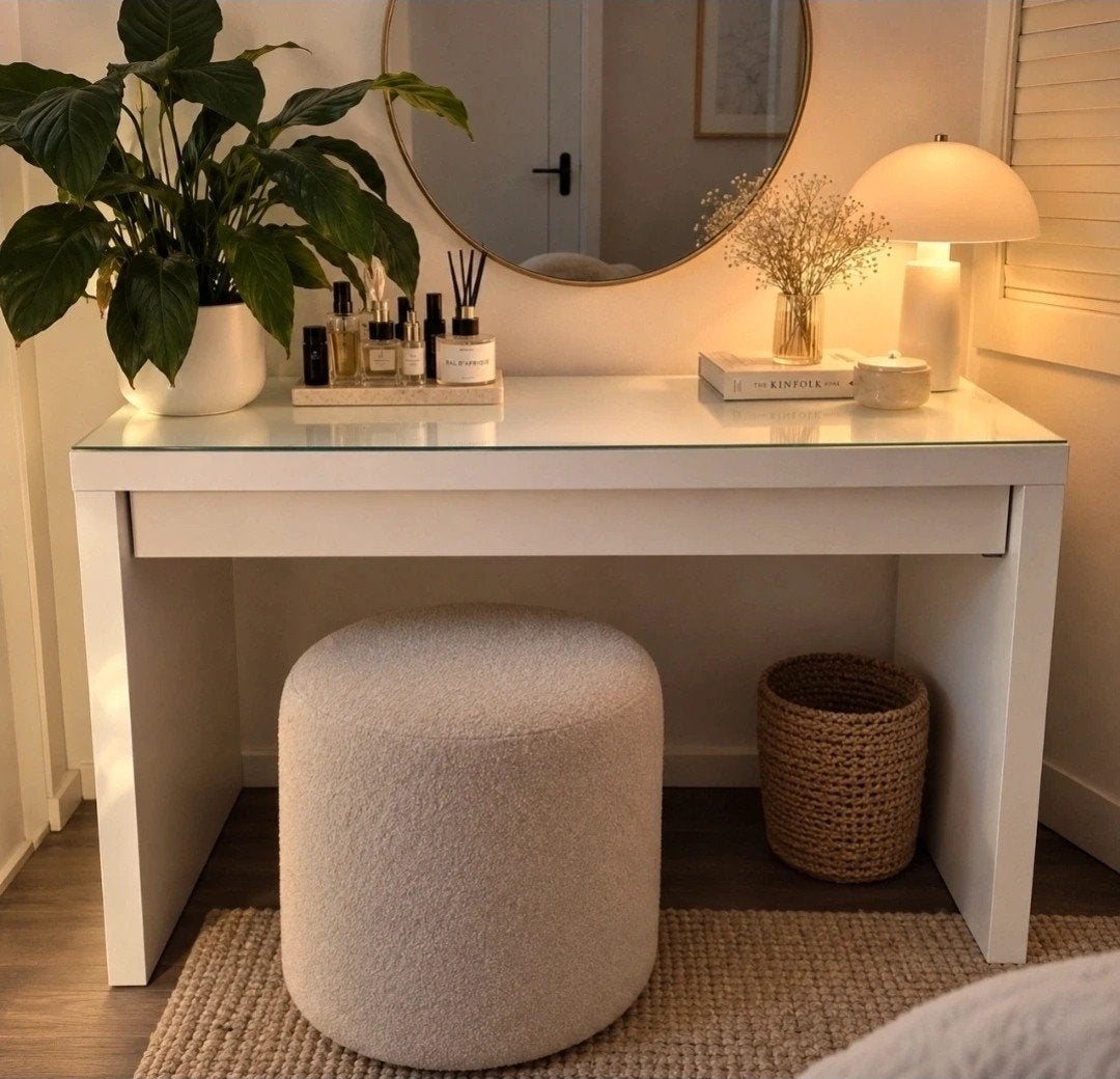 White IKEA MALM makeup tafel bureau, Ophalen, 25 tot 50 cm, Rechthoekig