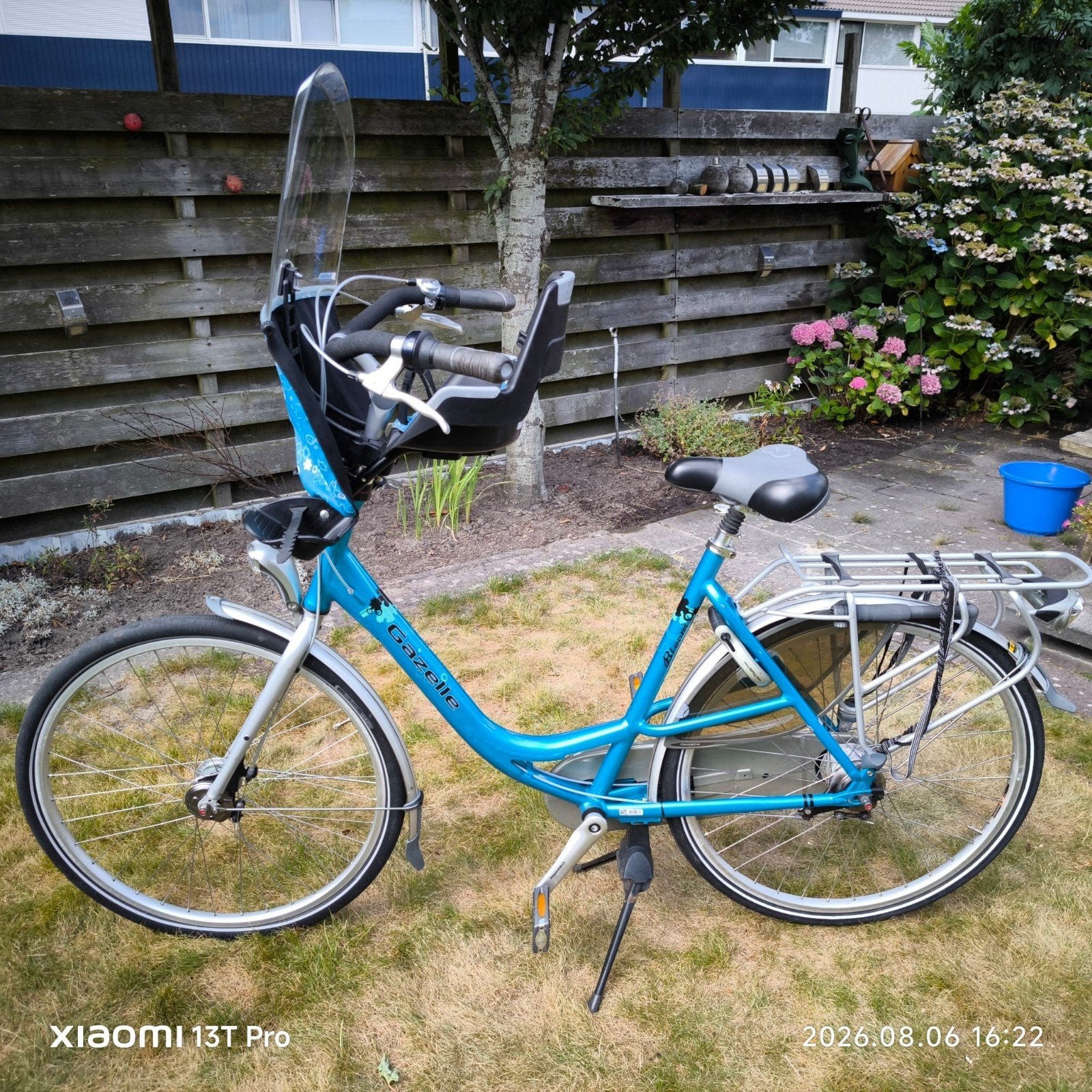 Gazelle Bloom damesfiets met kinderzitje en windscherm, Ophalen, Terugtraprem, Versnellingen, Gazelle