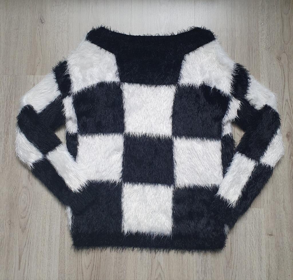NIEUW Harige zwart wit geblokte trui ASOS, Zwart, Nieuw, Ophalen of Verzenden, Maat 34 (XS) of kleiner