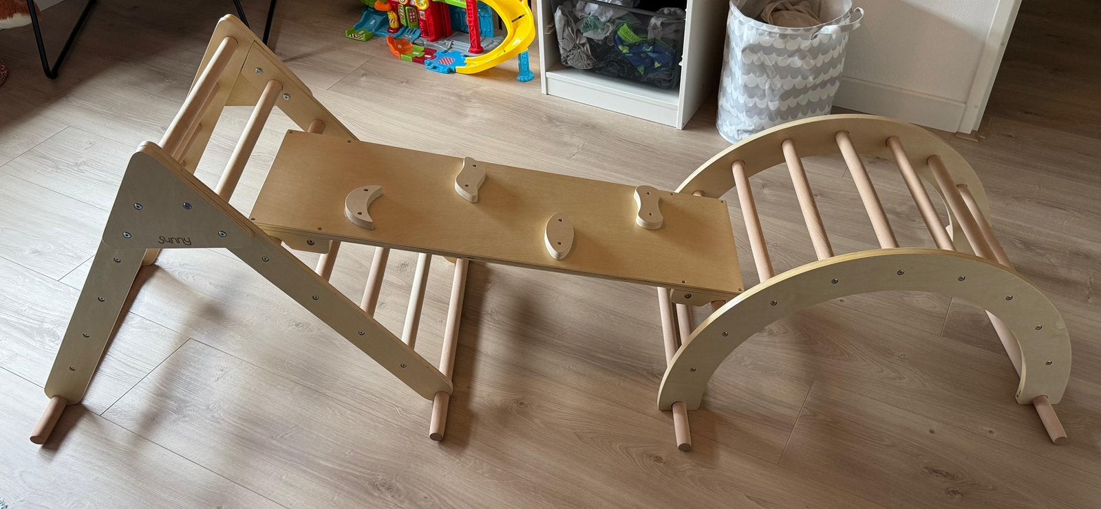 Sunny 3-in-1 Houten Klimdriehoek met Klimwand & Rocker ZGAN, Ophalen, Zo goed als nieuw
