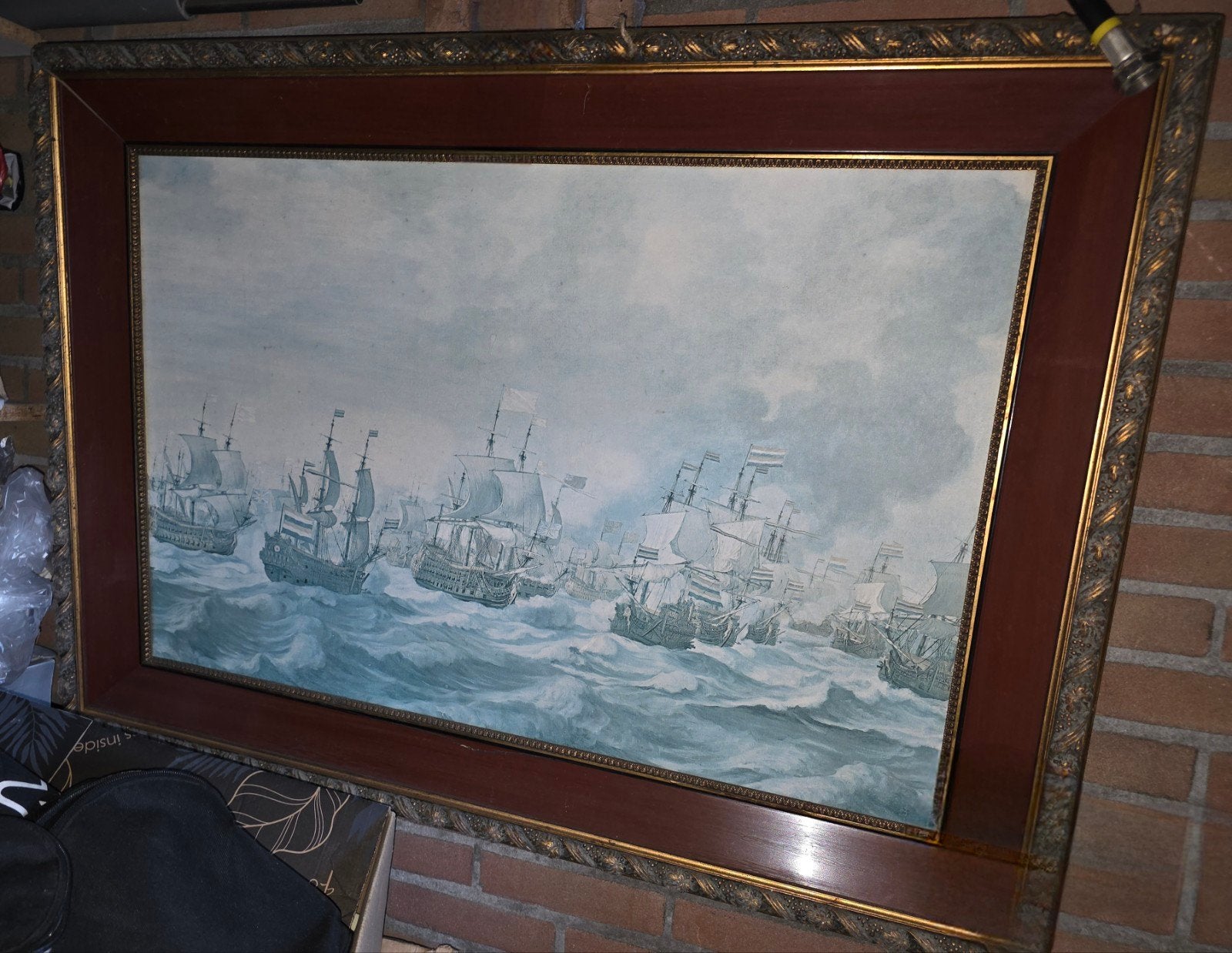 Groot Schilderij: Maritiem Gevecht op Zee, Maritiem / water, Doek, Ophalen of Verzenden, Olieverf