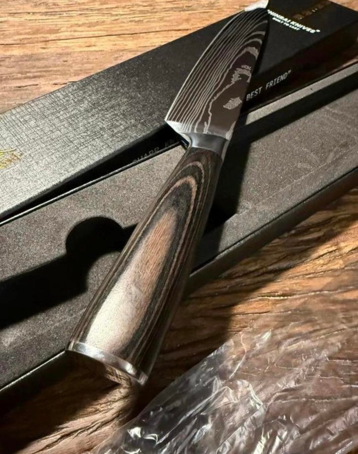 Shinrai Damascus print chef’s knife/mes 20 cm ( ONGEBRUIKT), Ophalen of Verzenden, Nieuw