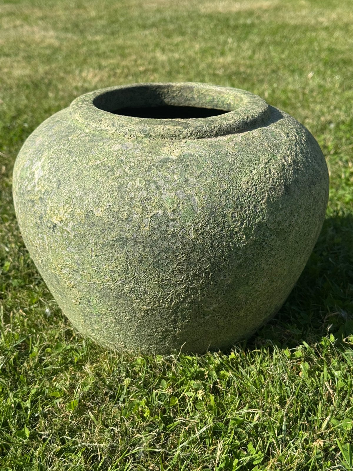 Prachtige bloempot (PTMD) – groene lava- / gepatineerde look, 25 tot 40 cm, Gebruikt, Rond, Ophalen of Verzenden