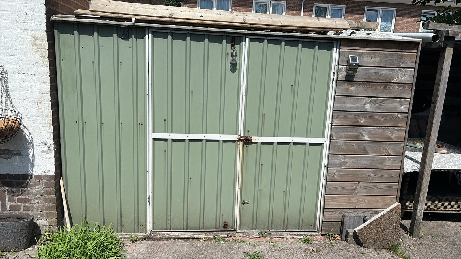Stalen schuur / fietsenberging 300x250 cm, Tuin en Terras, Ophalen of Verzenden, Gebruikt, Metaal
