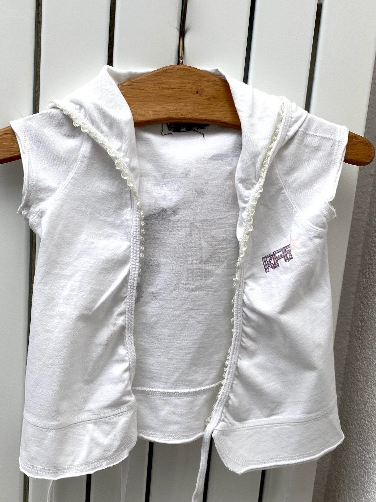 Rags wit met grijs/paars overslagvest korte mouw maat 134, Rags for Girls, Meisje, Trui of Vest, Ophalen of Verzenden