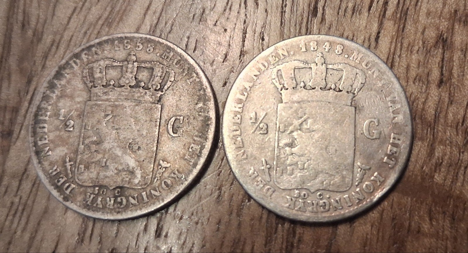 ½ Guldens munten Koning Willem II en III (1848 & 1858, ½ gulden, Zilver, Ophalen of Verzenden, Losse munt