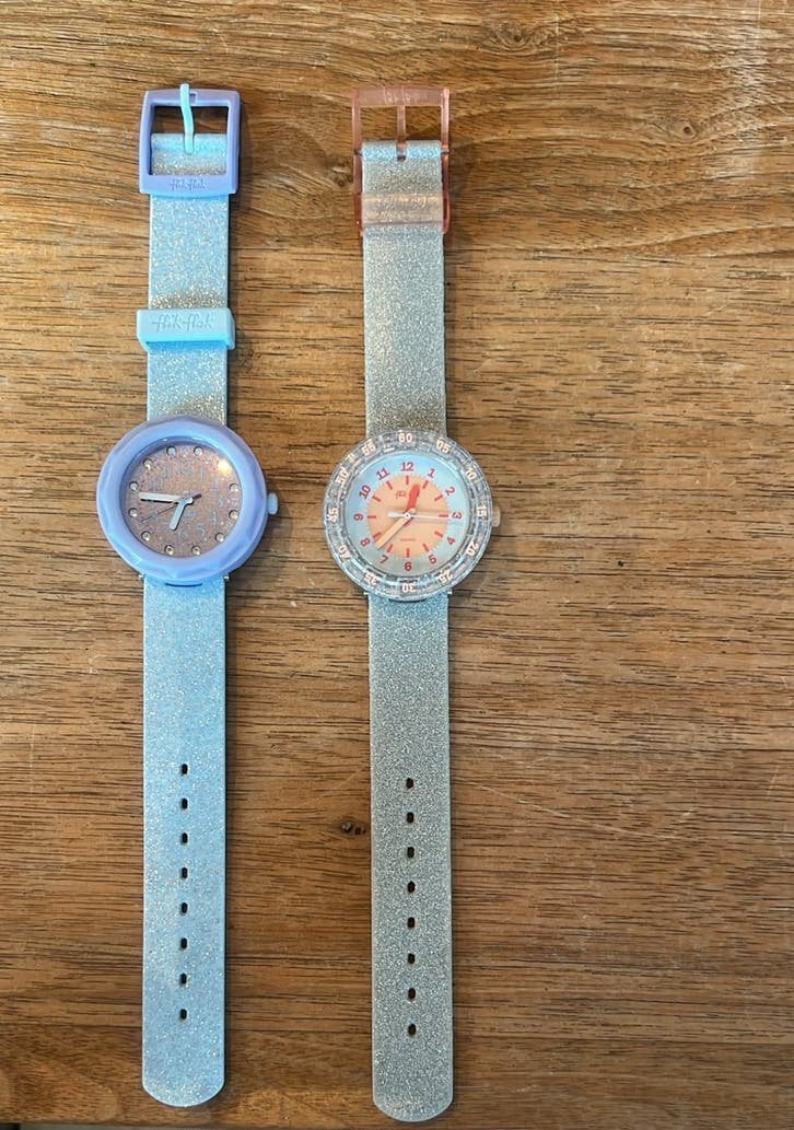 Flik Flak kinderhorloges met glitterband - 2 stuks, Ophalen of Verzenden, Zo goed als nieuw, Meerkleurig, Meisje