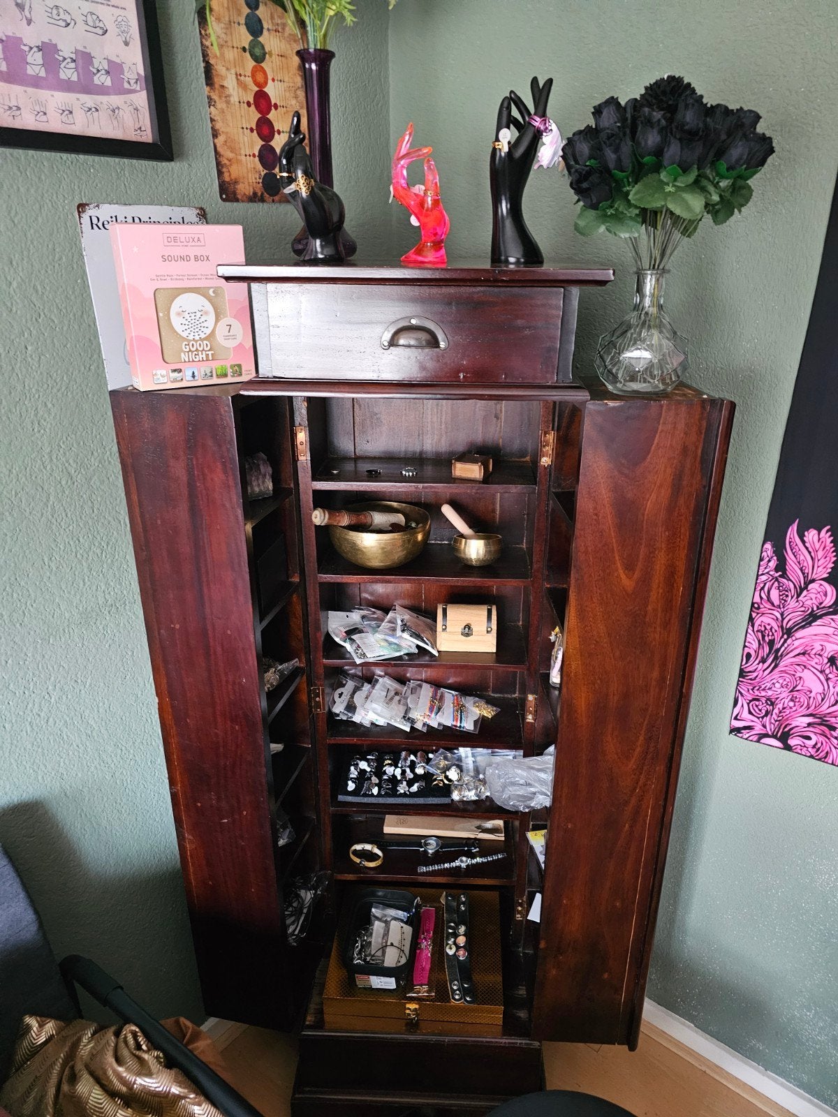 Antieke houten sieradenkast - 150x40x40 cm, Ophalen