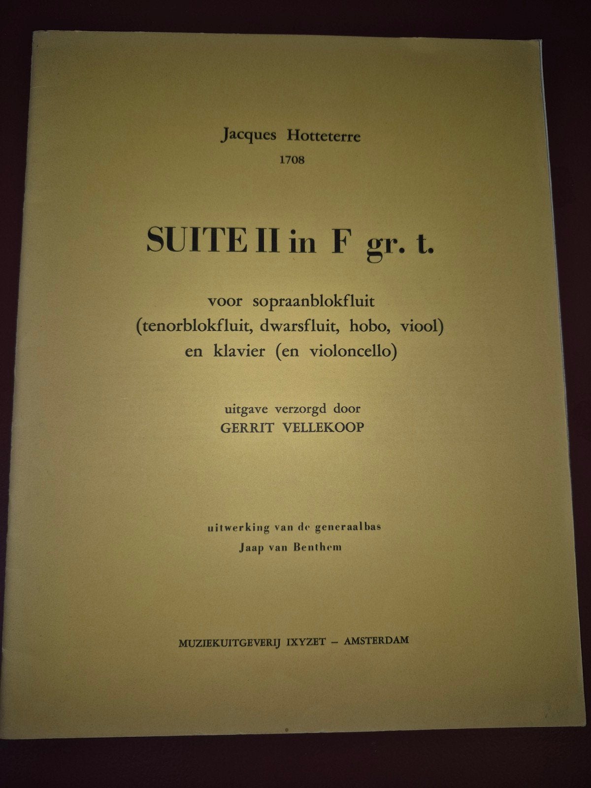Jacques Hotteterre - Suite II in F gr. t. voor blokfluit, Viool of Altviool, Klassiek, Ophalen of Verzenden, Zo goed als nieuw