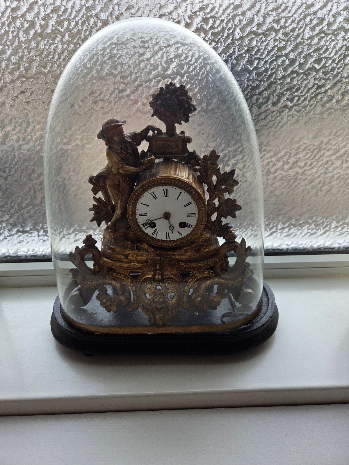 Antieke Franse pendule onder stolp - defect, Antiek en Kunst, Ophalen