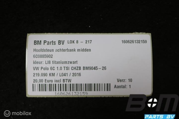Hoofdsteun achterbank midden VW Polo 6C LI8 6C0885902, Gebruikt