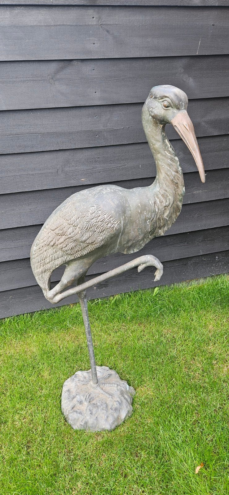 Groot bronzen ooievaar beeld - 132 cm hoog, Antiek en Kunst, Ophalen, 1 meter - 2 meter, Beeld, Bruin