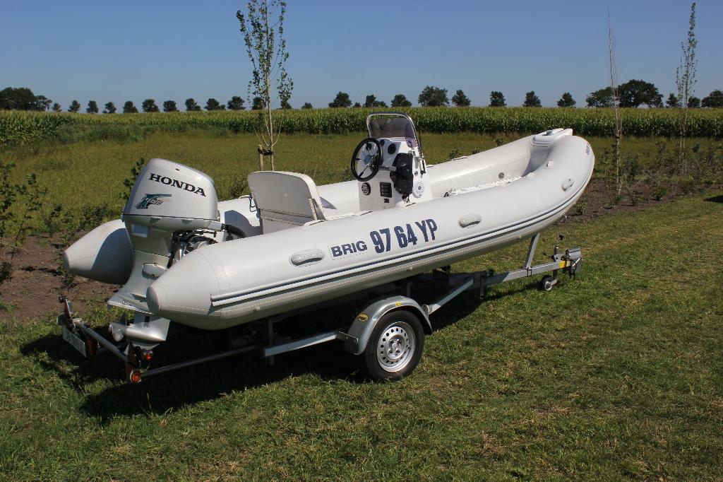 Brig Falcon 500L rib rubberboot + 50 pk Honda motor, trailer, Overige merken, Gebruikt, 5 m, Rib