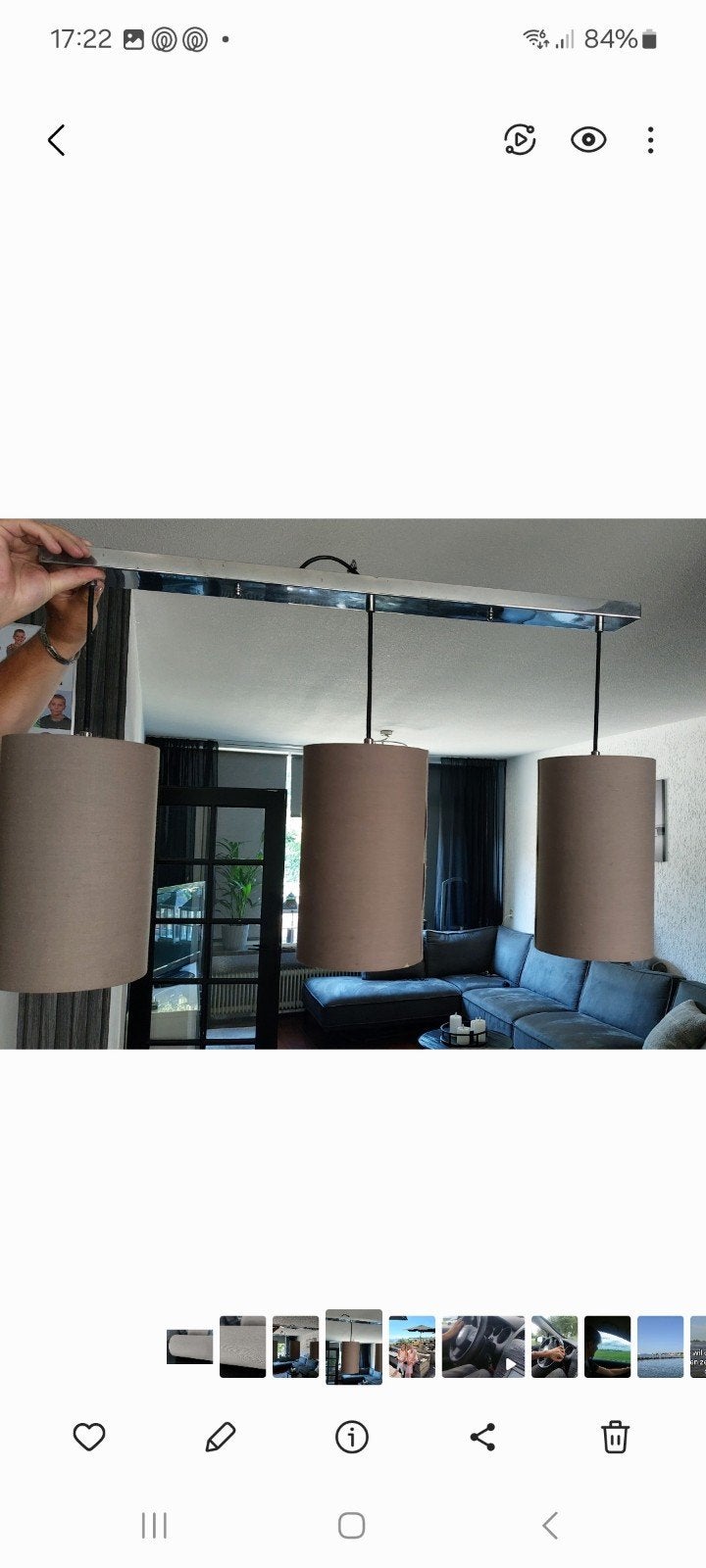hanglamp kleur taupe, Ophalen, Gebruikt, Rond, Textiel