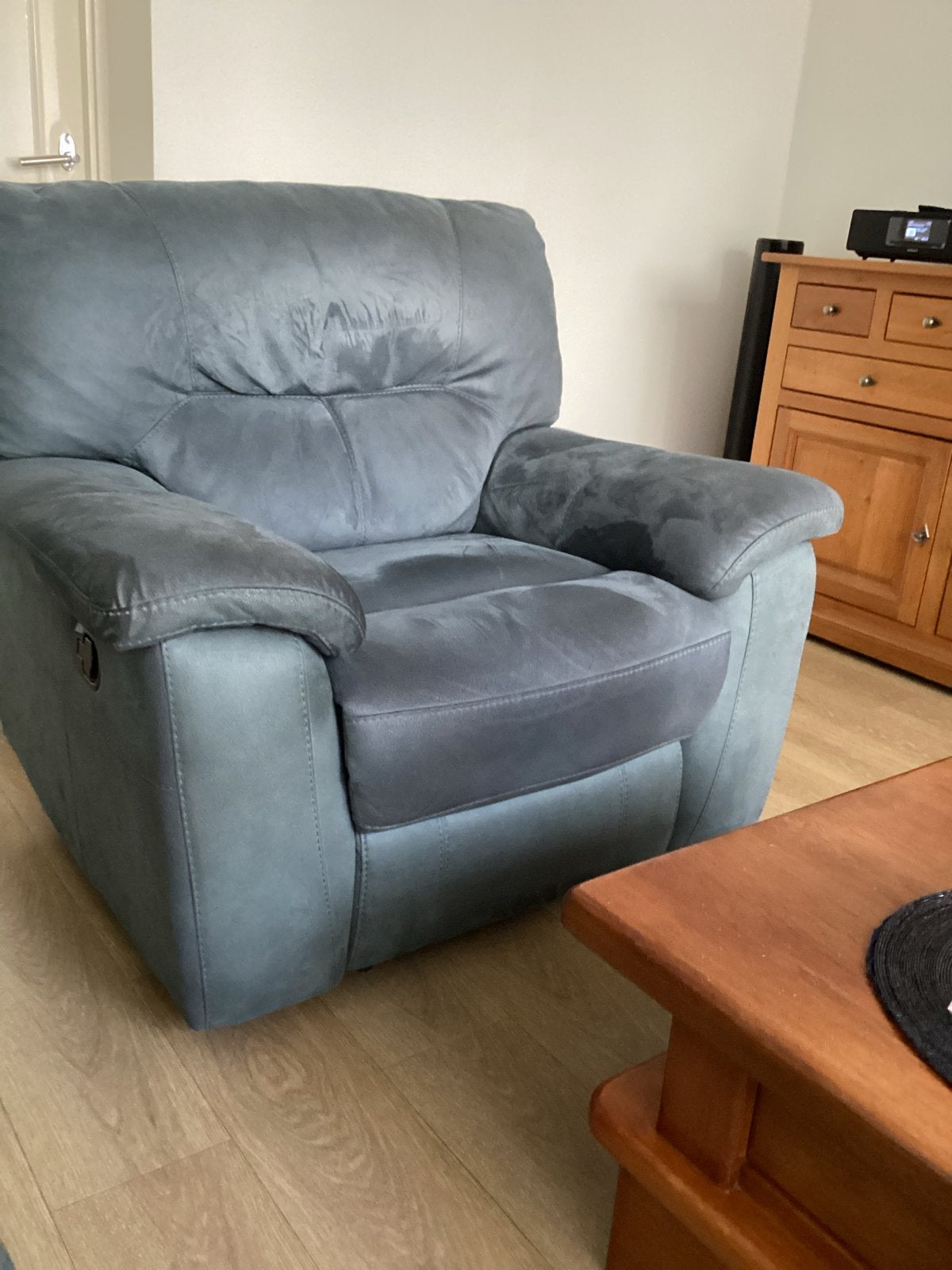 Comfortabele relaxfauteuil - Blauw/Grijs, Huis en Inrichting, Ophalen, Gebruikt, Stof, 75 tot 100 cm