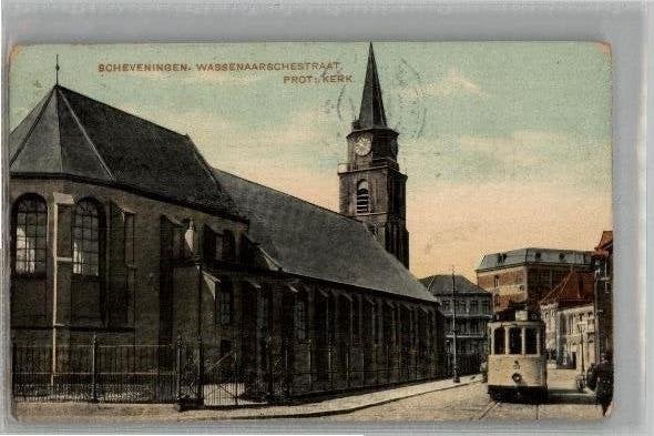 Scheveningen Wassenaarschestraat Prot Kerk TRAM st 1910, Ophalen of Verzenden, Voor 1920, Gelopen, Zuid-Holland