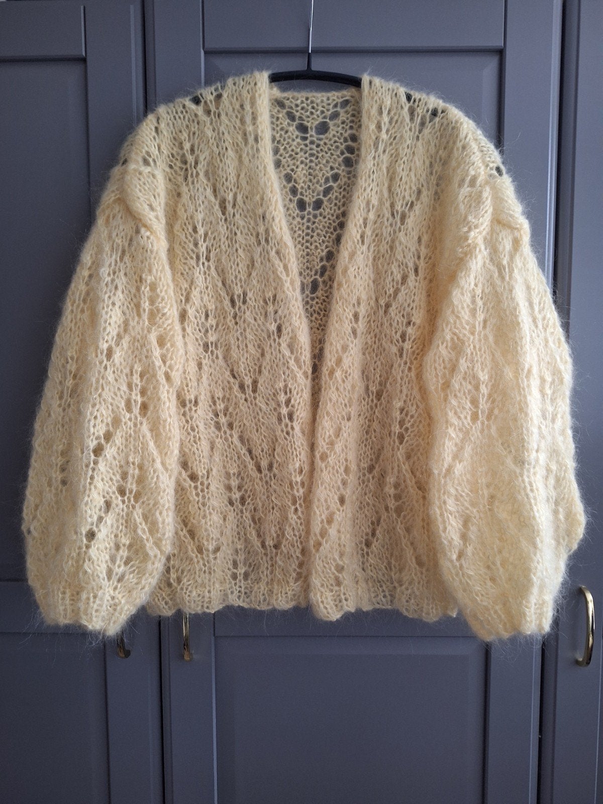 Nieuw handgemaakt mohair ajour vest, een maat, Ophalen of Verzenden, Nieuw, Maat 46/48 (XL) of groter, Geel