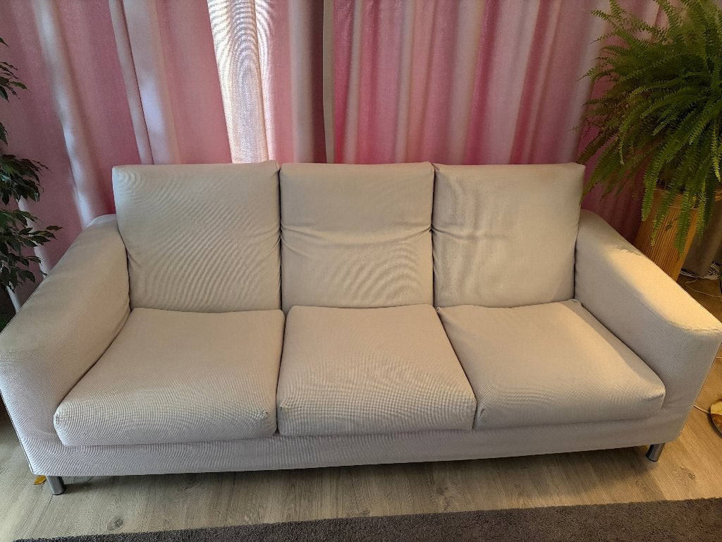 Ecru kleurige 3-zits bank merk Perobell, Ophalen, Driepersoons, 75 tot 100 cm, Zo goed als nieuw