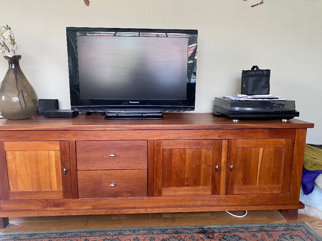 Massief kersenhouten tv meubel, Ophalen, Gebruikt, 150 tot 200 cm, Minder dan 100 cm