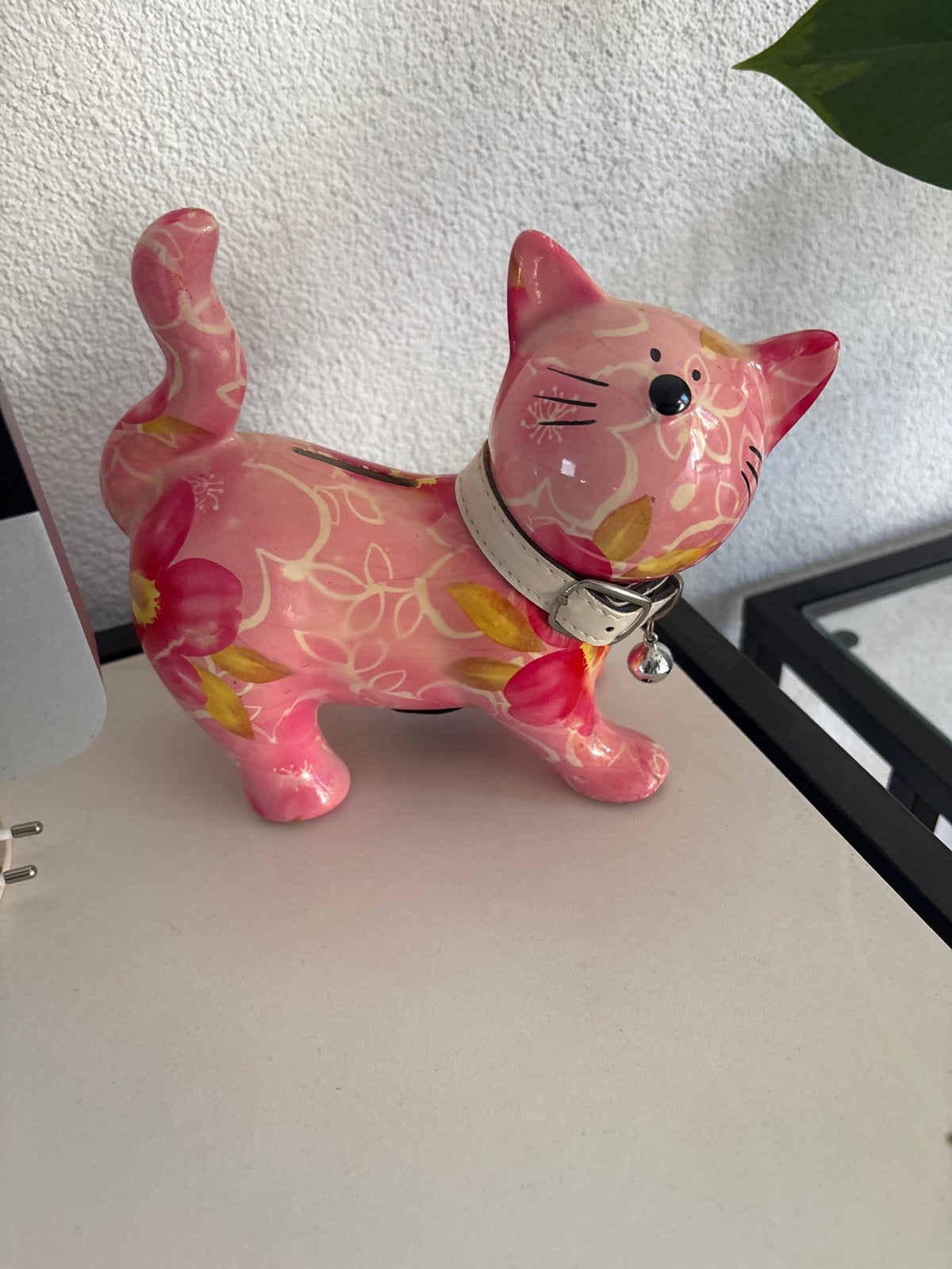 Roze katten spaarpot met bloemenpatroon, Gebruikt, Overige stijlen, Roze, Ophalen of Verzenden