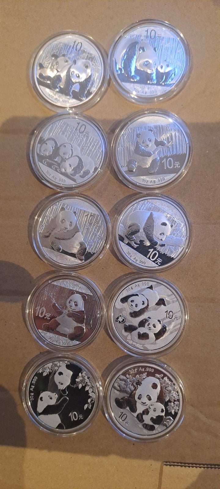 Diverse Chinese Panda zilveren munten 1oz en 30 gram, Postzegels en Munten, Ophalen of Verzenden, Oost-Azië, Zilver