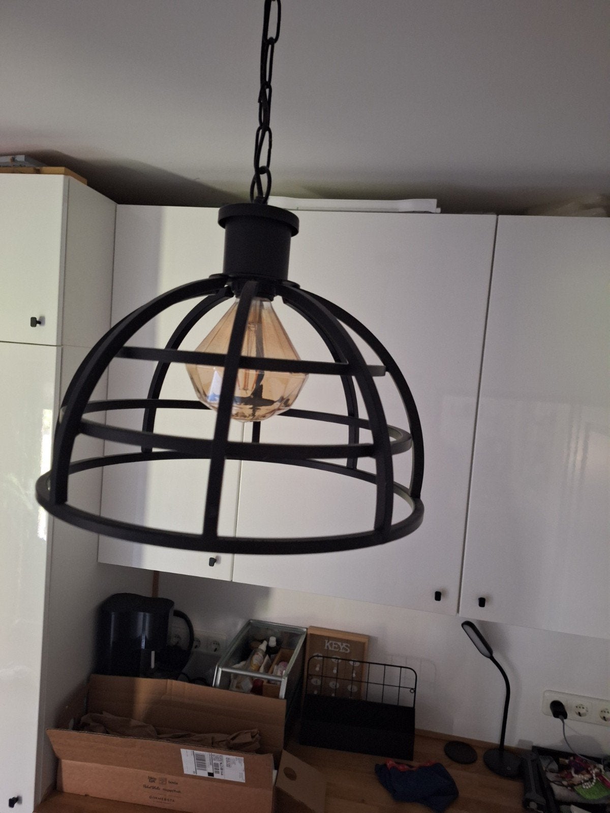 2x Industriële hanglamp zwart metaal - E27 fitting, Ophalen, Industrieel, Modern, E27 (groot), Zo goed als nieuw