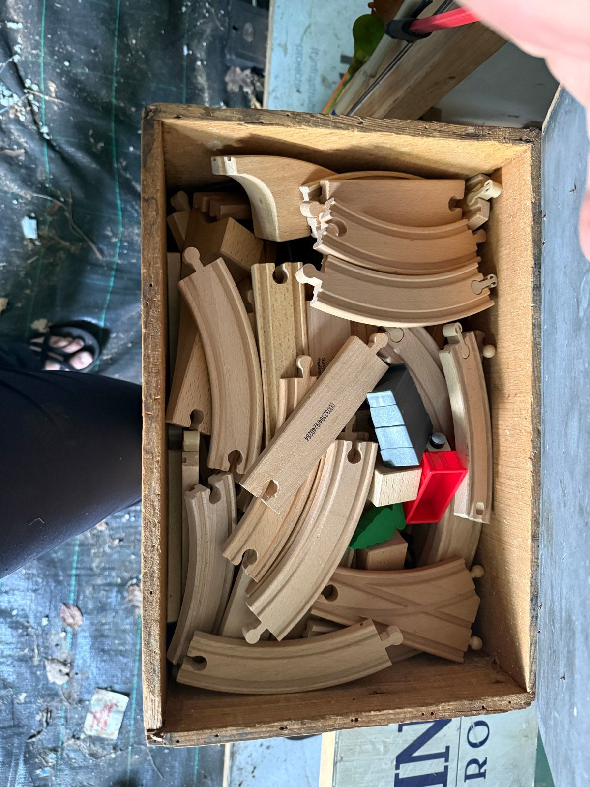 Grote partij houten treinrails en accessoires, Kinderen en Baby's, Speelgoed | Houten speelgoed, Ophalen, Gebruikt, Overige typen